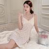 Sexy Suspender Nightgown Women's Summer Ice Silk Thread Sweet Girly Style Thin Loungewear Love Pink Pajamas