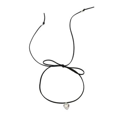 Fashion Heart Pendant Necklace Neck Tie Chain Adjustable Knotted Bowknot Choker Jewelry Elegant Clavicle Chain Necklace