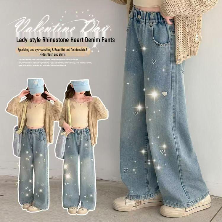 Spring 2026 Girls' Wide-Leg Denim Trousers for Kids - Stylish Spring/Autumn Wear