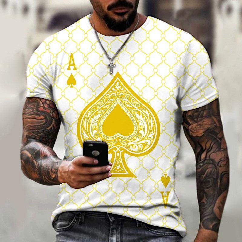 European and American New Men's Foreign Trade T-shirt Personalized Fun Playing Card Series 3D Printing Round Neck Short Sleeve Street Trend