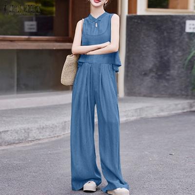 Women Sleeveless Tank Tops and Long Pants Summer Two Piece Suit Sets