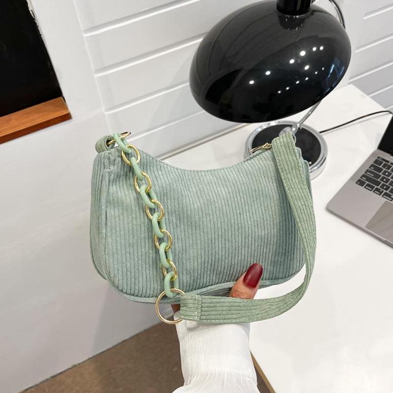 Vintage Corduroy Women Handbags Underarm Bag Casual Shoulder Bags Solid Color Zipper Female