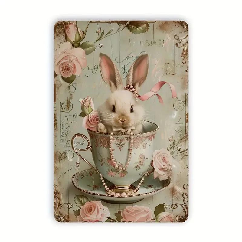 Charming Easter Bunny Metal Sign Perfect Gift for Family & Friends Cute Rabbit Wall Art for Home, Bar, Cafe Decor Garage Kitchen