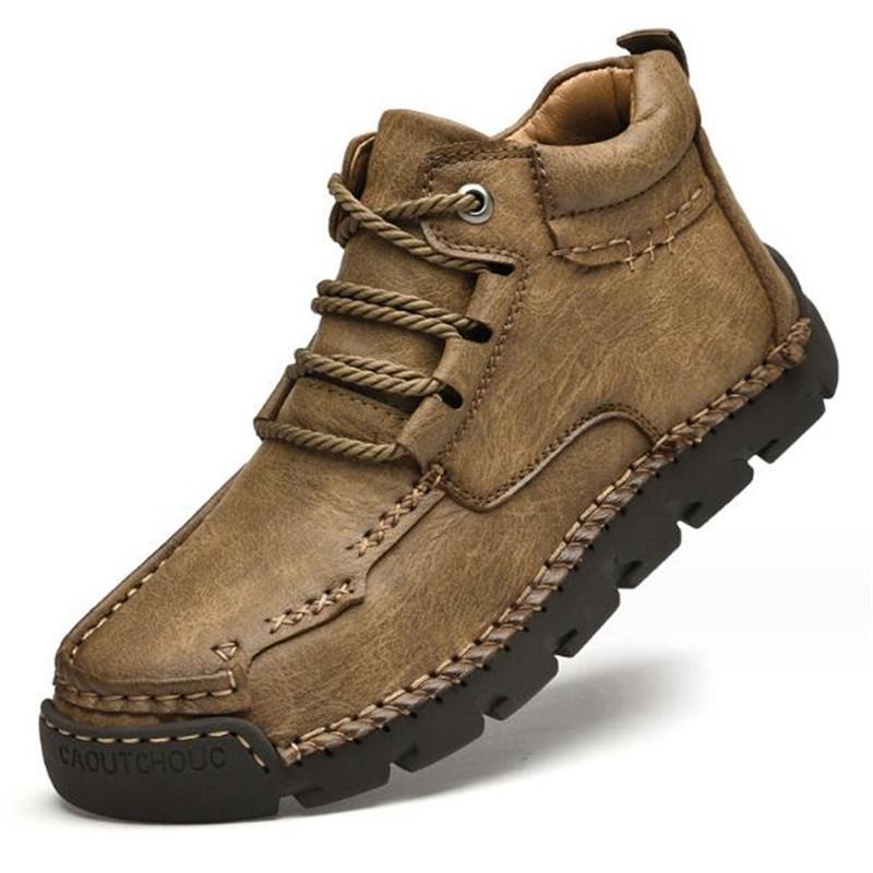 Handmade Leather Men Ankle Boots Casual Shoes Comfortable Walking Boots New Soft Leather Men Warm Winter Boots Sneakers