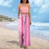 Women's Wide Leg Pants With Elastic Waistband Printing Large Pockets Patchwork Edge, Loose Pants