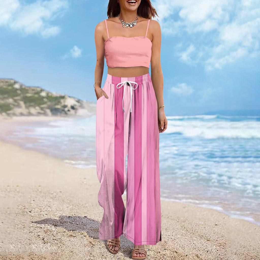 Women's Wide Leg Pants With Elastic Waistband Printing Large Pockets Patchwork Edge, Loose Pants