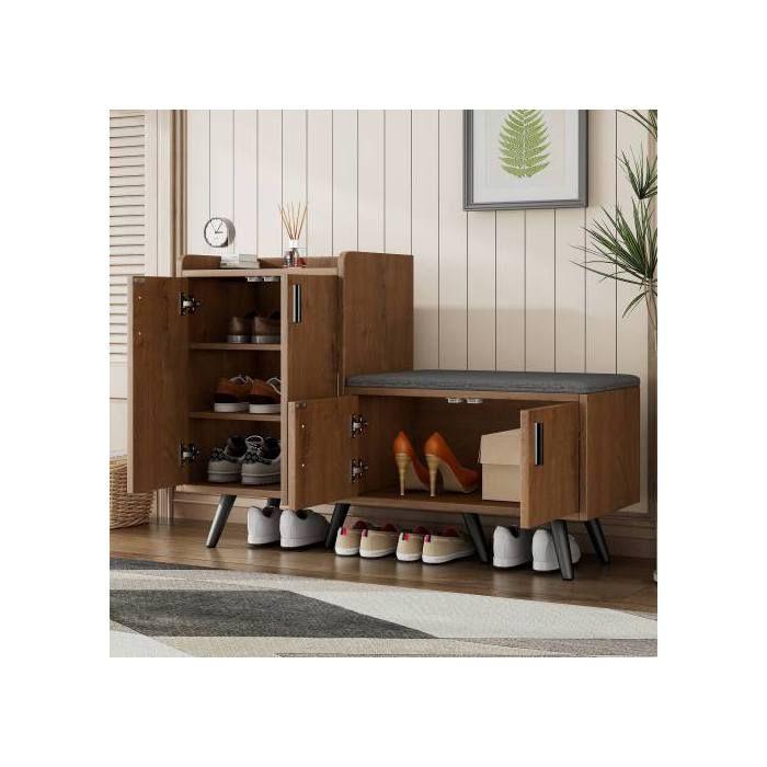 Meuble de rangement - MUVOE - 4 portes - Bois massif - Contemporain - Marron