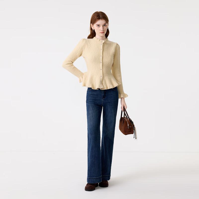 FivePlus Women's Frilled Collar Slim Knit Cardigan