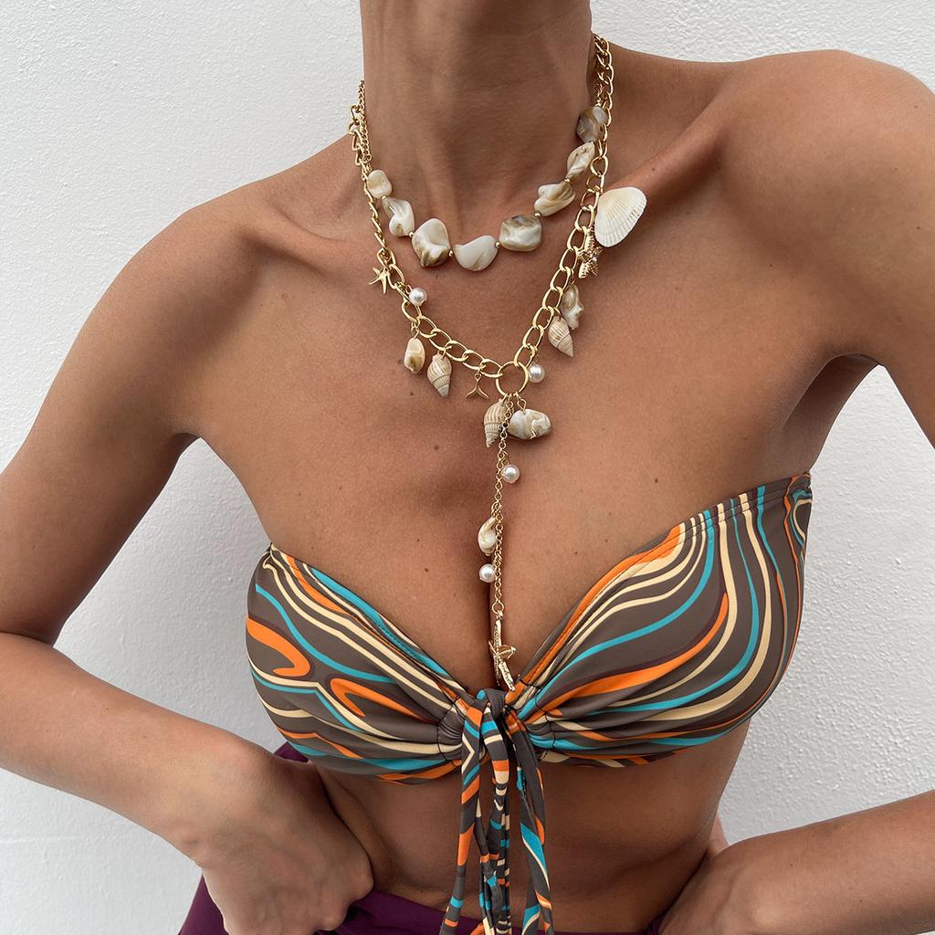 Holiday Style Pearl Conch Shell BL Chain Necklace Beach Ocean Style Alloy Collarbone Chain Fashion Retro Niche Design Women's Jewellery