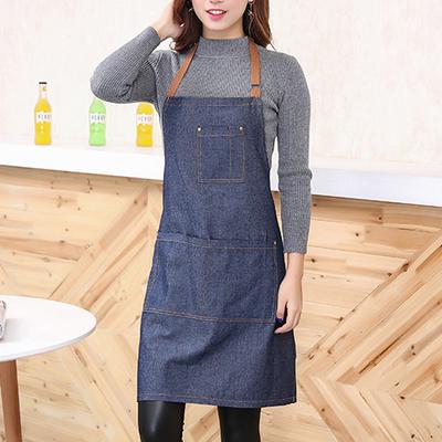 Grembiule da cucina blu denim per adulti, da lavoro, da ristorante, con tasca
