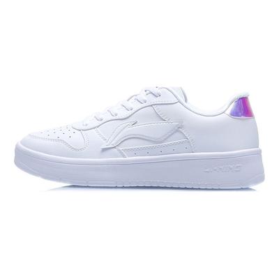 Série Estilo de Vida Esportivo Li Ning Couro Sintético Antiderrapante Durável Leve Cano Baixo Tênis de Skate Feminino Branco AGCQ578-2