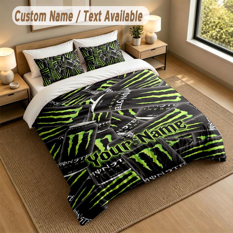 Bedding Set 1 Duvet Cover 2 Pillowcases Monster Energy Print Soft Bed Linen Bedroom Decor