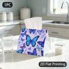 1pc Tissue Box, Illustrative Blue Butterflies Gentle Peace Pattern, 2D Flat Printing, Polyester Material, Take Anywhere, Napkin Dispenser, for Everyda
