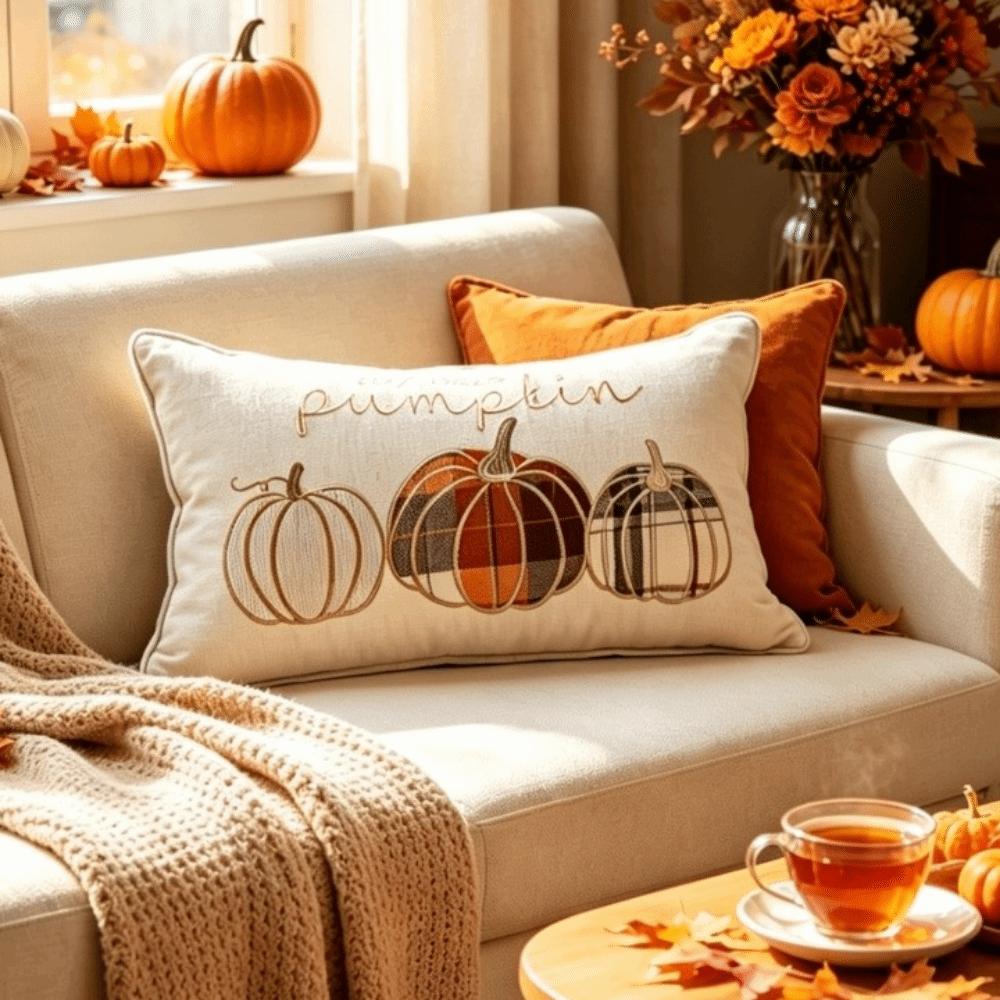New Pumpkin Tufted Throw Pillow Cover Rustic Style Maple Leaves Cushion Cover Soft Square Pillow Covers Fall Decor