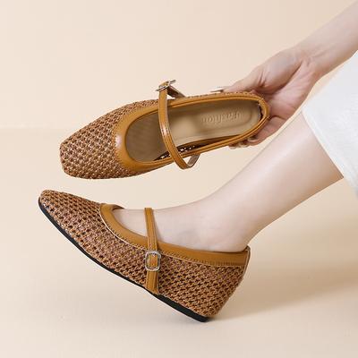 2026 Neue Mode Schnallenriemen Schuhe Damen Flache Schuhe Mary Janes Schuhe Weibliche Designer Geflochtene Flache Schuhe für Damen mit Schuhen