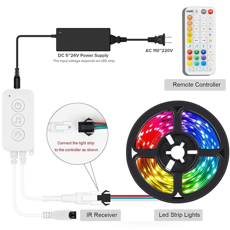 Tuya WiFi Dreamcolor SPI 2811 LED Music Controller with 44-Key Remote & External Microphone.
