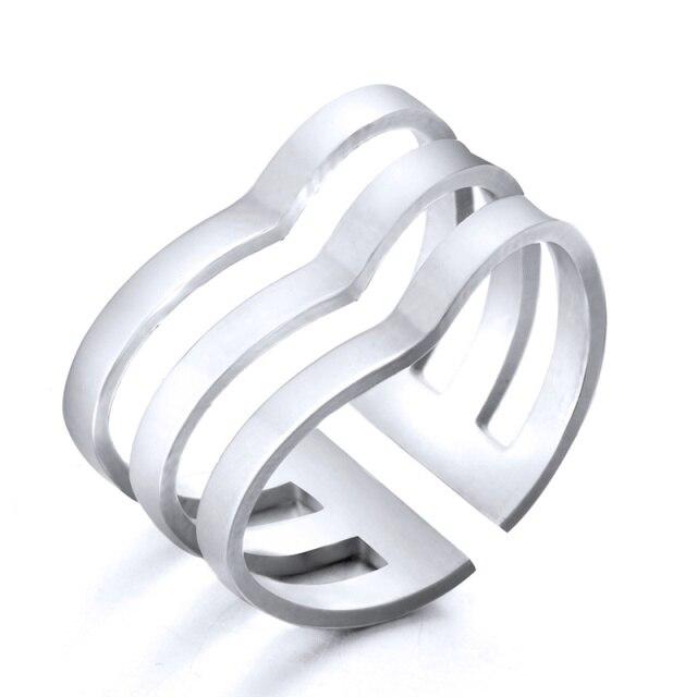 Gold Tone Silver Tone Color Latest Women Trendy Stylish Stainless Steel Geometric Smooth Waves Rings Open Finger Rings Jewelry Trend RingsFashion