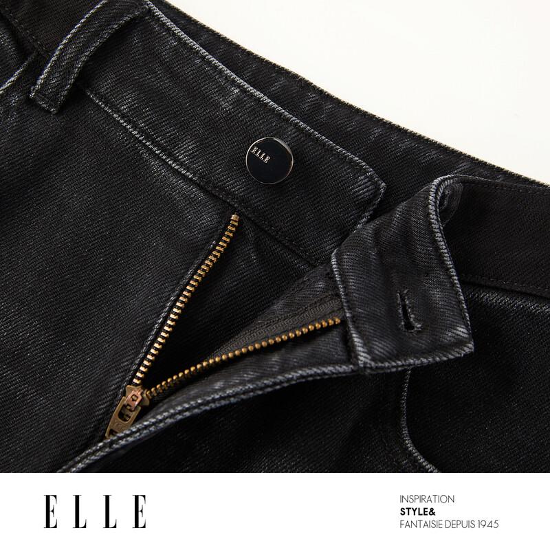 ELLE Women's French Style Black Wide-Leg Jeans