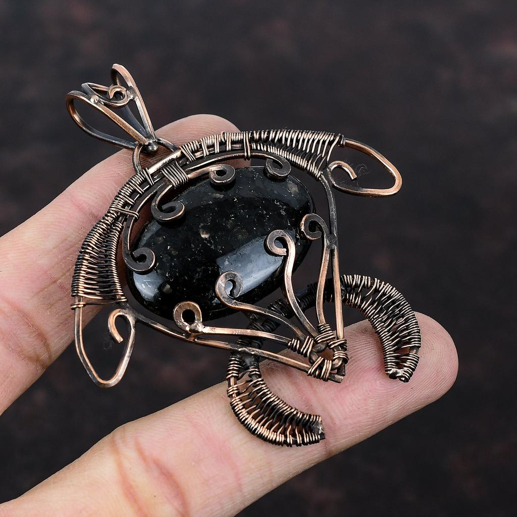 Nuummite Gemstone Pendant Copper Wire Wrapped Pendant Nuummite Copper Jewelry Handmade Tortoise Pendant Wire Wrapped Jewelry Gift For Mother