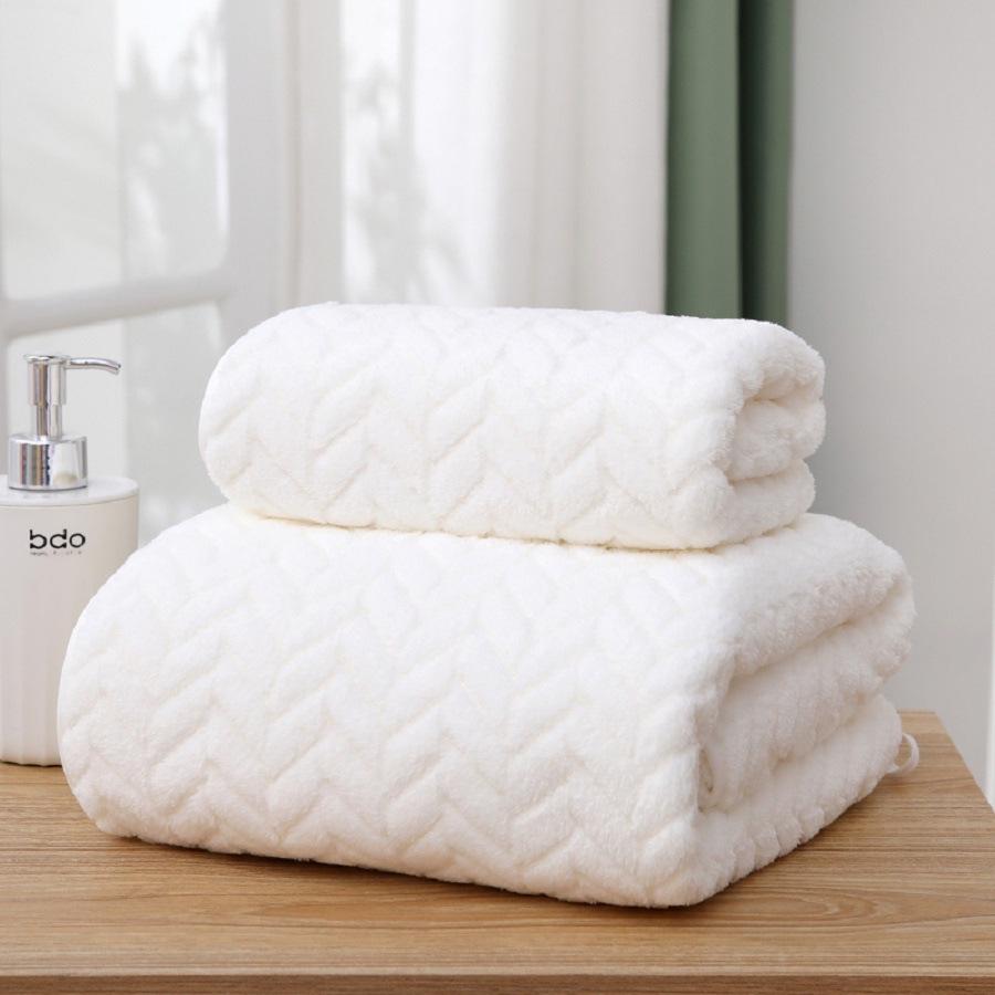 Enfärgad Korallfleece Huvförsedd Badlakan Set - Broderad, Tjock, Absorberande, Stor