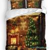 Weihnachtszimmer Weihnachtsbaum Kamin 3-teiliges Bettwäscheset für Schlafzimmer Doppelbett Heimtextilien Bettbezug Steppdeckenbezug Kissenbezug