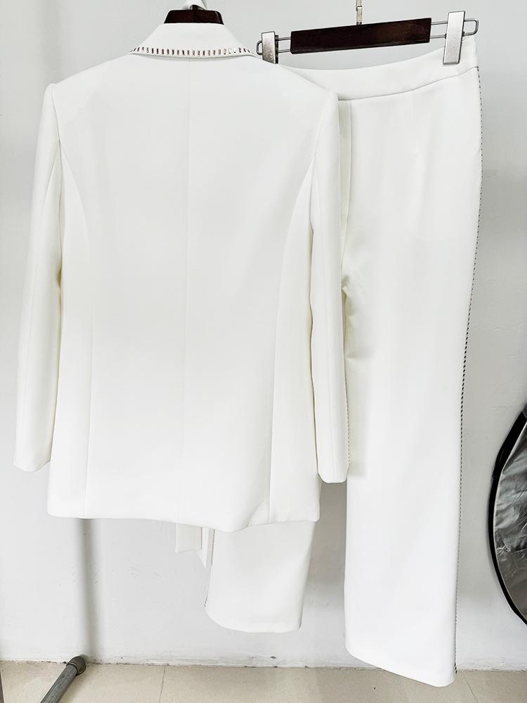 2026 High Street Spring Fashion: Rhinestone Suit Jacket & Trousers Scarf Set for Women