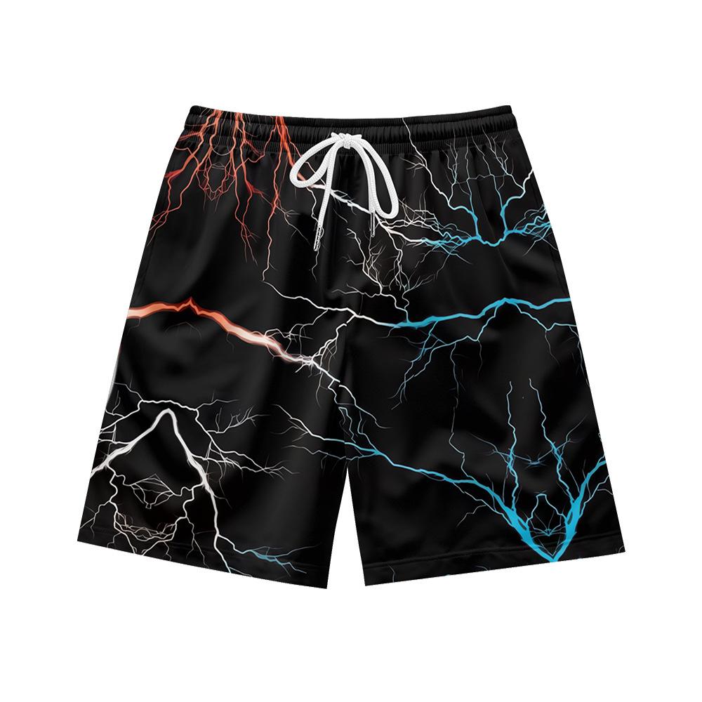 European And American Dark Natural Lightning Element Men'S Casual Shorts Beach Pants