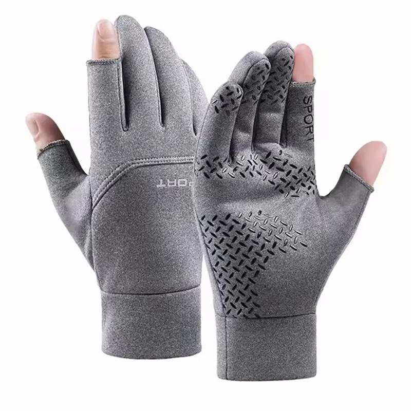 Winter-Angelhandschuhe für Herren und Damen, zum Radfahren, warme, rutschfeste Handschuhe zum Angeln, Sport, Touchscreen, zwei Finger, Schnitt, Outdoor-Angeln