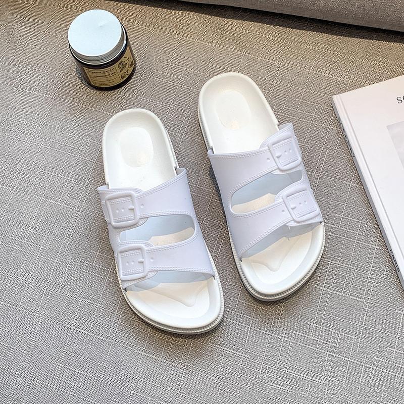 Modische Kissen-Slipper mit weicher Sohle für Damen, Doppelschnalle, dicke Plateausohle, Cloud-Slides-Sandalen, Damen-Sommer-Strand, rutschfeste Flip-Flops