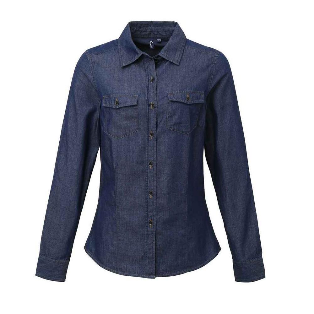 Premier Damen/Damen Denim Hemd im Jeans-Stil mit Ziernähten