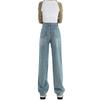 Women's Spring Fashion Light Blue Fleece-Lined High-Waisted Wide-Leg Jeans - Slimming, Loose, Straight-Leg Pants