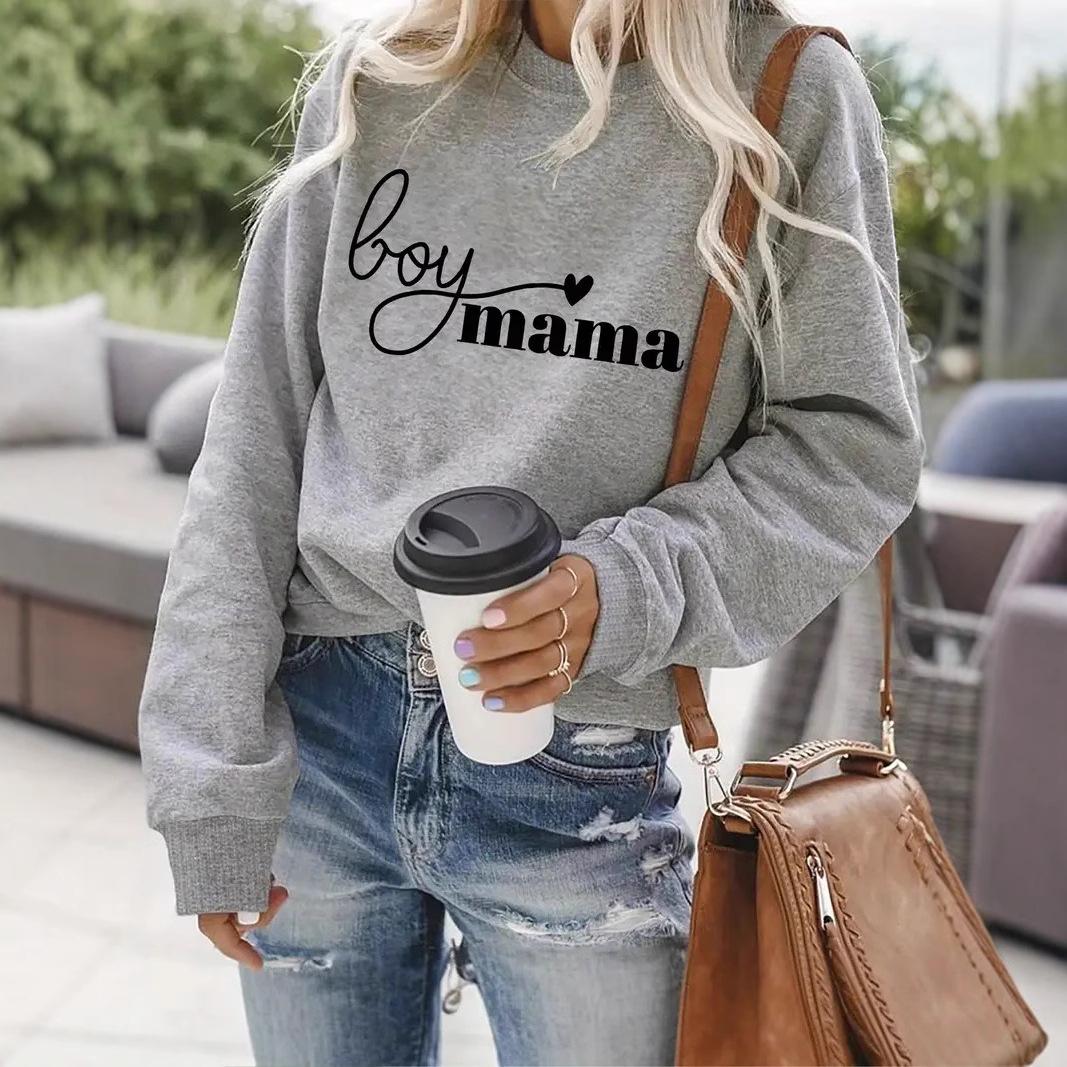 

Women s Plus Size Round Neck Cotton Sweatshirt - Long Sleeve, Printed, for Spring and Autumn Medium світло-сірий колір