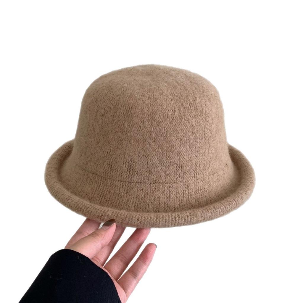Solid Color Rolled Edge Wool Fisherman Hat Women's Autumn and Winter High End Hat Face Showing Top Hat Dome Casual Basin Hat
