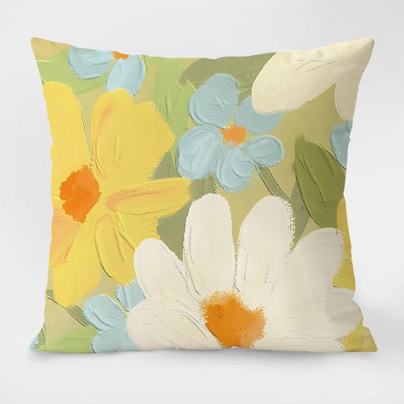 Simple Pastoral Flower Print Decorative Pillowcase Bedroom Living Room Square Cushion Pillowcase
