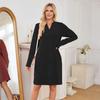 Women's Fall Winter Ribbed Knit Dress Casual Long Sleeve V Neck Mini Dress Loose Pullover Sweater Dress with Pockets