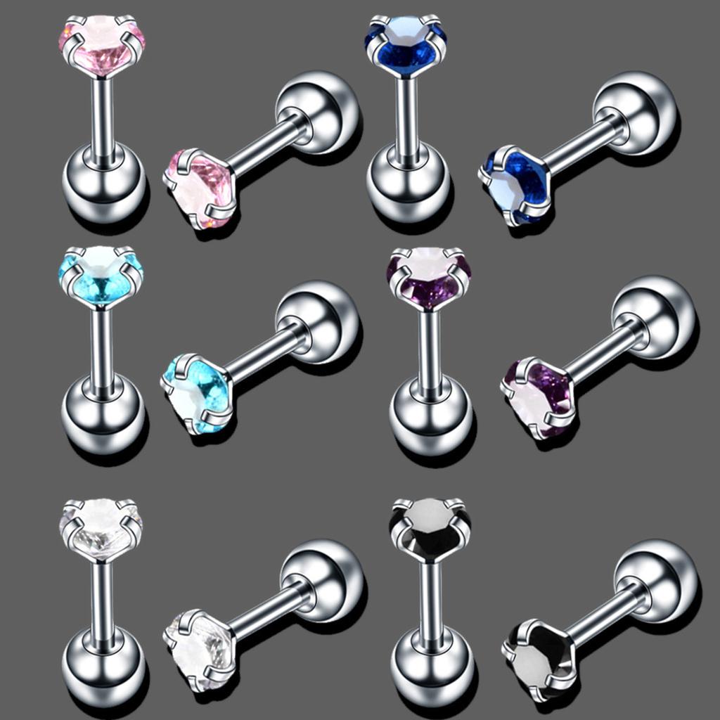 12 Pieces 16G Stainless Steel Cubic Zirconia Earrings for Women Stud Body Jewelry Set