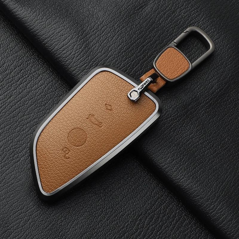 Aluminium Alloy Goatskin Car Key Case Cover For Bmw 1 3 5 7 Series X1 X3 X5 X7 F20 F48 F15 F16 G20 G28 G22 G23 G30 G12 Keychain