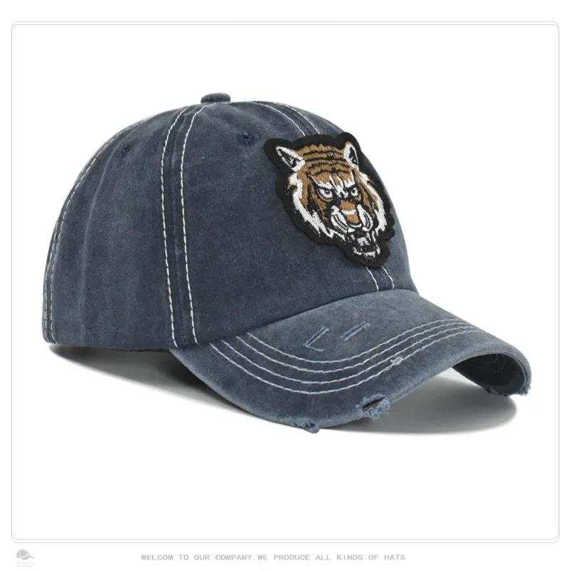 

Unisex Washed Tiger Head Cotton Retro Animal Baseball Caps Women Sun Hat Men Outdoor Fishing Hats Embroidered Gorros темно-синий