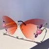 Rimless Butterfly Designer Shades Fashion Crystal Gradient Sunglasses Oversize Decoration Party Women's Sun Glasses