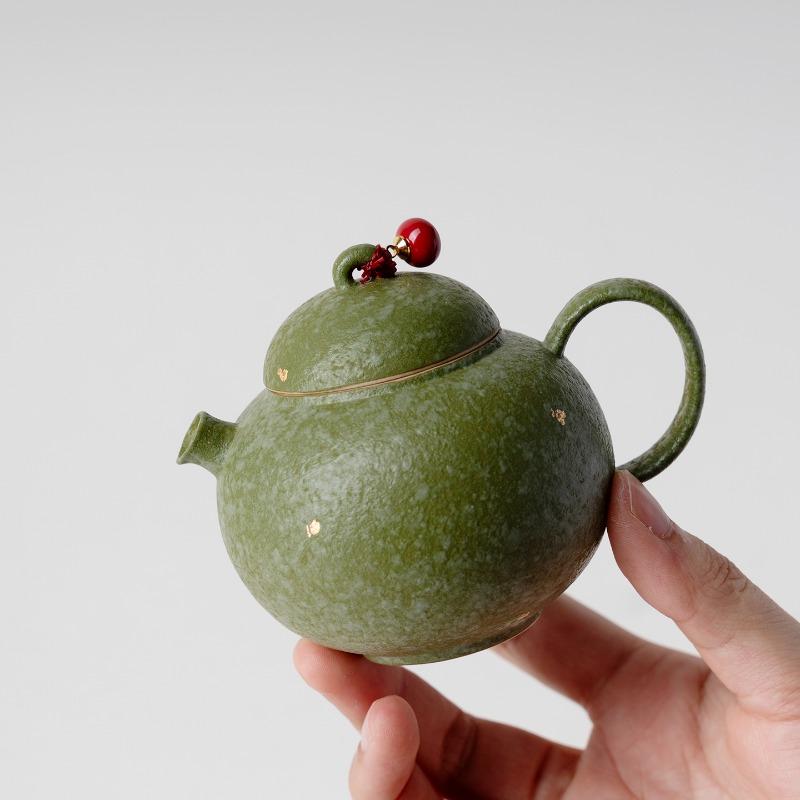 Traditional Chinese Color Green Ceramic Teapot Single Brewing Teapot Chinese Kung Fu Tea Set Women's Teapot