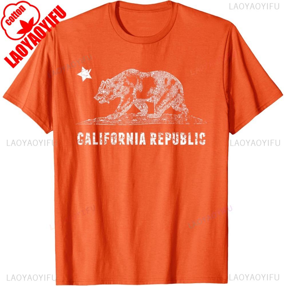 CA Republic Shirt Bear and Star Distressed California State TShirt California Souvenir Tshirt Men Crewneck Cotton Short Sleeve
