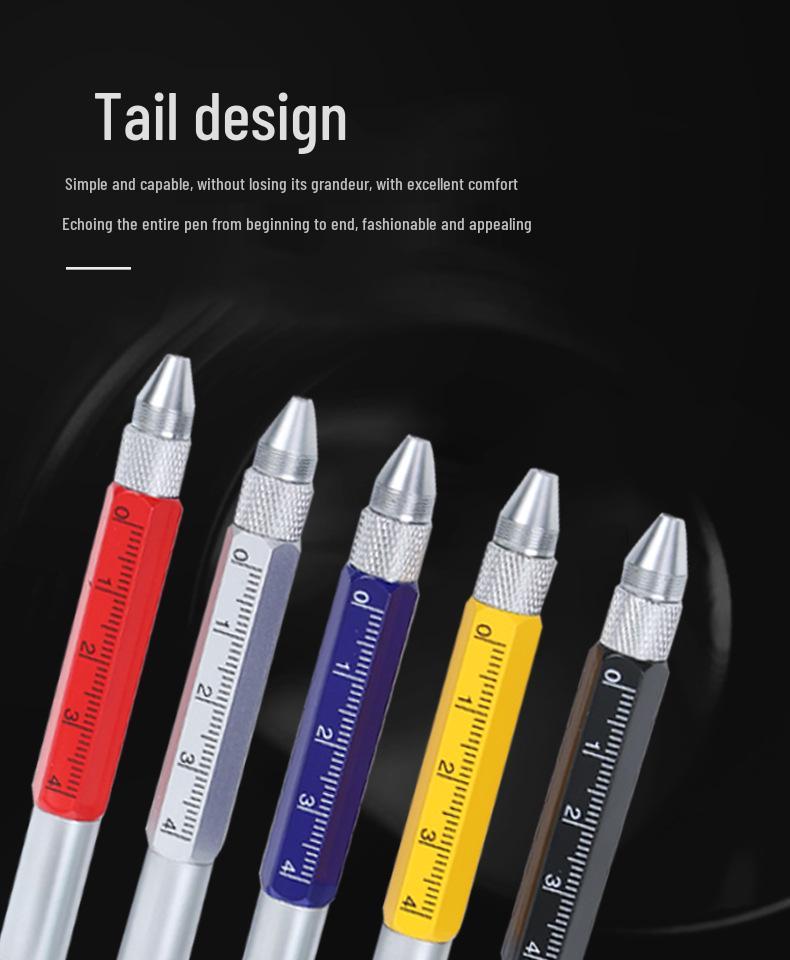 6-in-1 Multifunctional Tool Pen - Metal Ballpoint, Phillips Screwdriver, Ruler, Keychain, Customizable