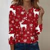 Women's Fashion Casual V-Neck Long Sleeve Decorative Button Christmas Print Top