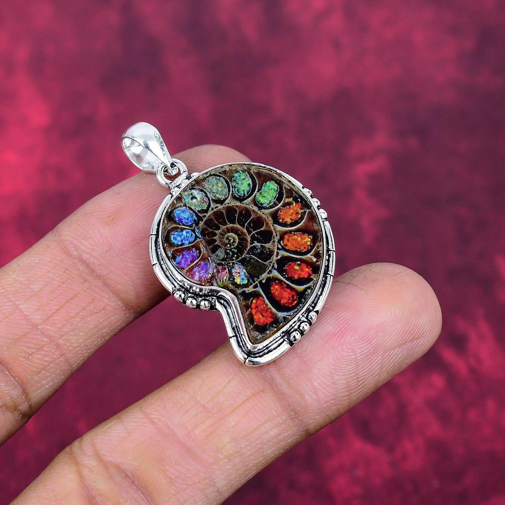 Ammonite Fossil Jewelry, 925 Solid Sterling Silver Pendant Handmade Gemstone Jewelry, Gifts For Wife Brand New Pendant