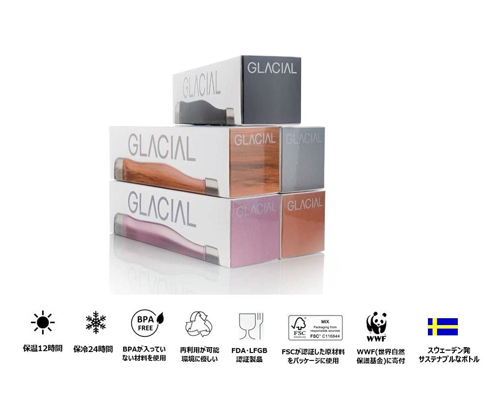 GLACIAL 400ml Vacuum Insulated Stainless Steel Water Bottle, Carbonated, Keeps Hot or Cold, High Performance, Scandinavian Design, Gift-Ready, Pink