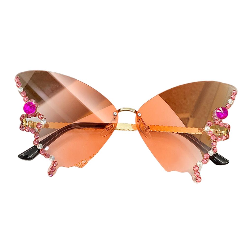 Butterfly Glasses Women Rimless Sunglasses Small Face Diamond Butterfly Sunglasses Rhinestone Bling Sunglasses Cat-Eye