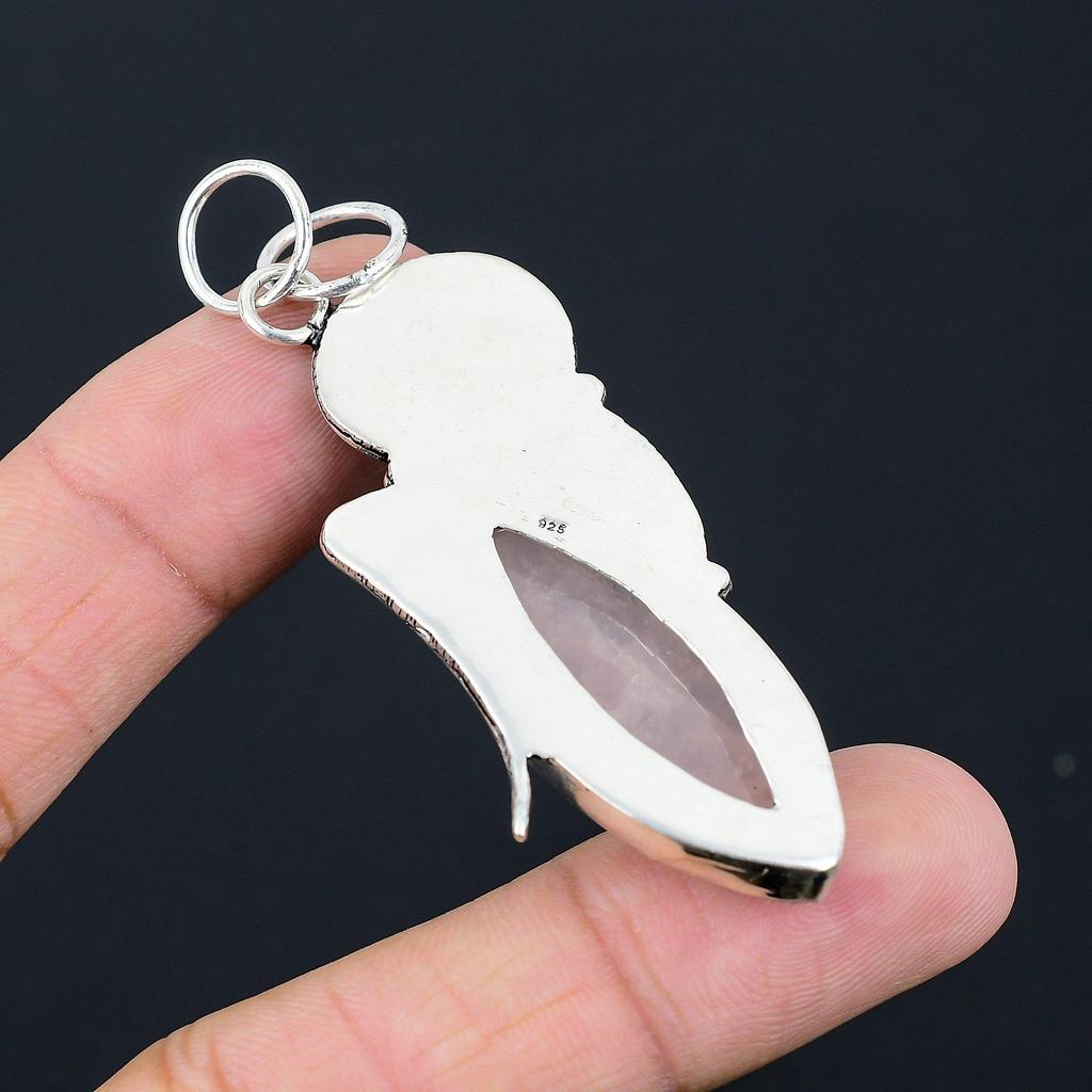 Daughters Day Deal Heart Chakra Rose Quartz Stone Pendant 925 Sterling Silver