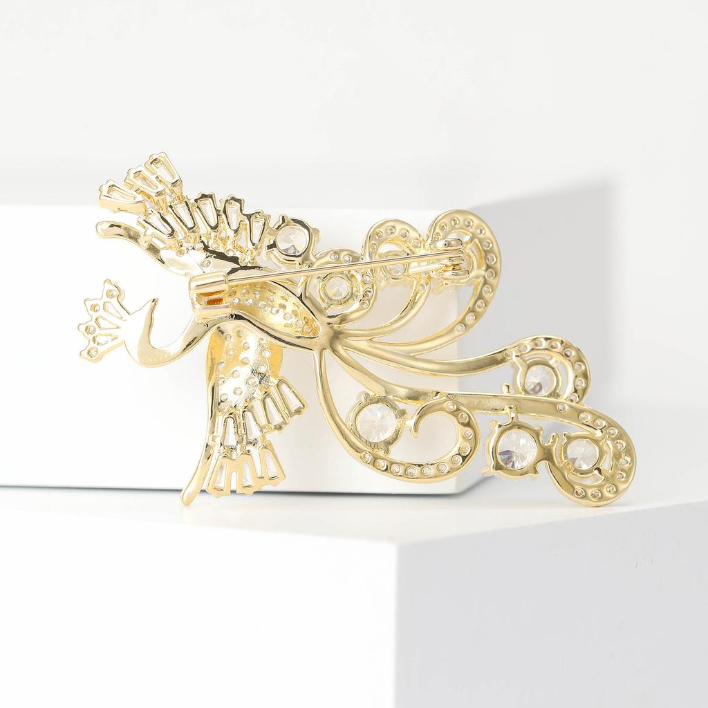 Luxury Copper Zircon Diamond Phoenix Brooch Niche High Sense Women'S Clothing Accessories Corsage Animal Pin