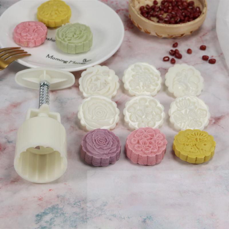 Buy 6pcs Hand Press Cookie Stamp Moon Cake Decor Barrel Mooncake Mold ...