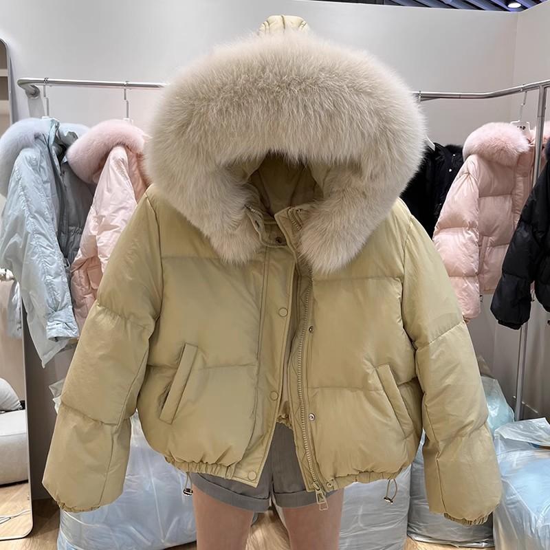 Womens Short Down Jacket With Real Fox Fur Collar 2026 Winter Warm Thick Puffer Coat Petite Ladies